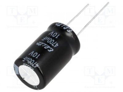 Кондензатор PF1A472MNN1625 Кондензатор: електролитен; THT; 4700uF; 10VDC; O16x25mm; ±20%